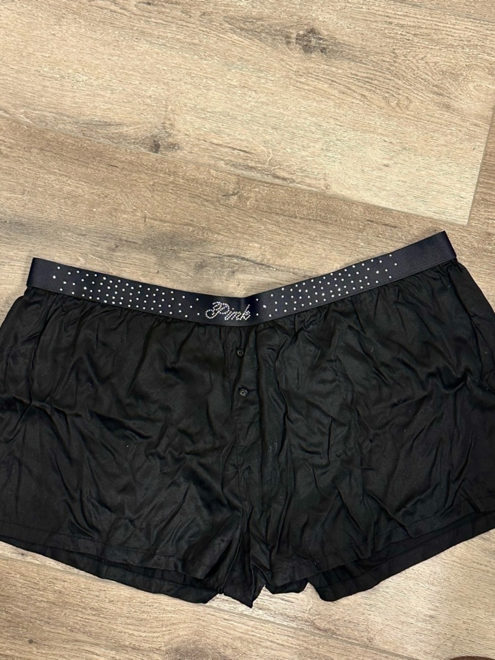 PINK Victoria's Secret Black Rhinestone Logo Lounge Shorts